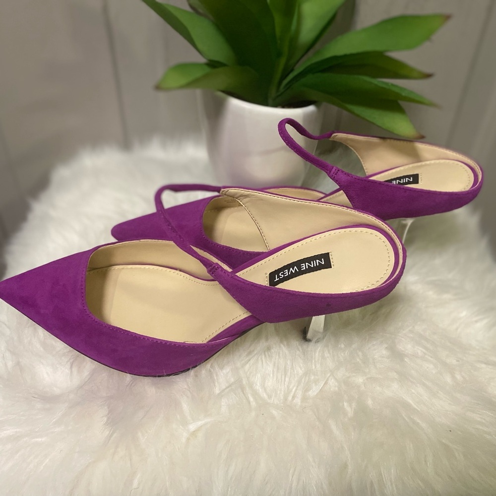 NWOT Nine West Dark Purple Suede  Mule Heels